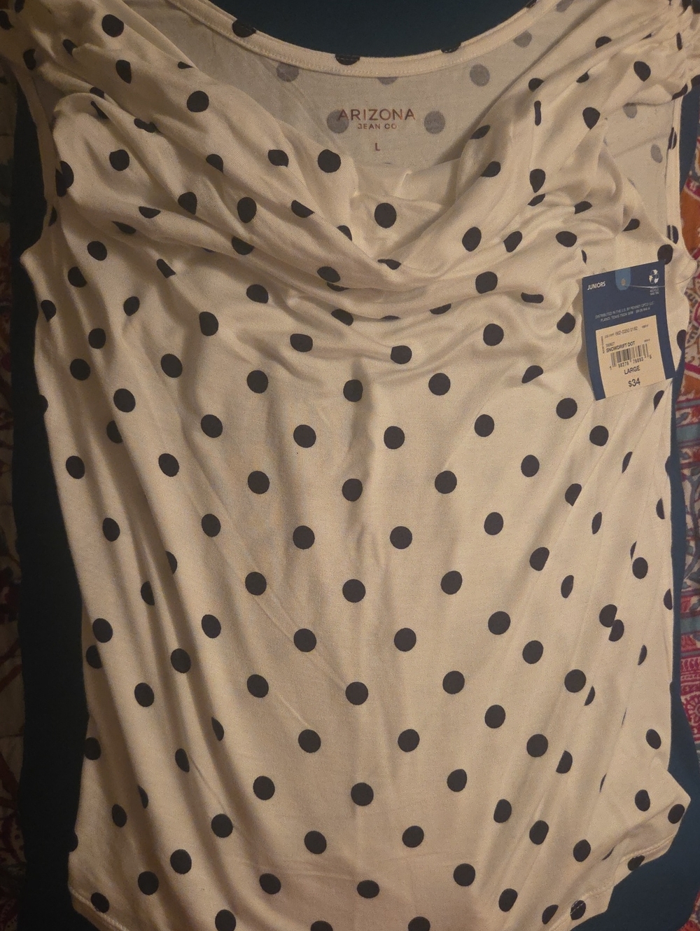 jcpenney Cream and navy Blue Polka Dot Cowl Neck Tank